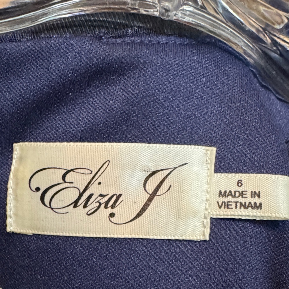 EUC Eliza J Navy Sparkle Dress with Halter Style Neckline and Rhinestone Accents - Picture 6 of 9